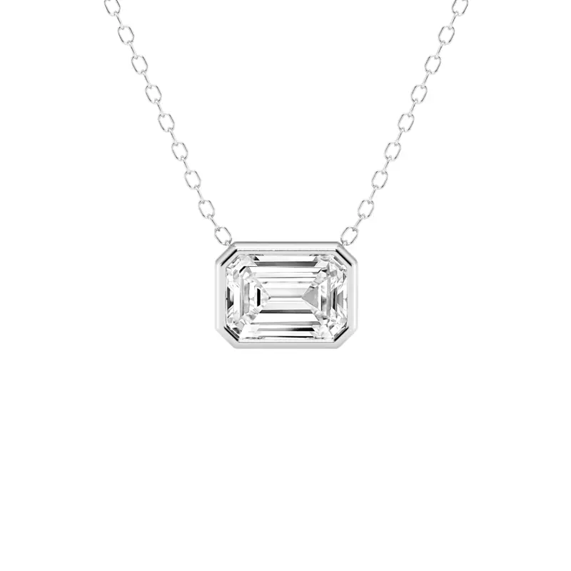 14K White Gold Modern Bezel Emerald Lab Diamond Pendant (1 1/2 ct. tw.)