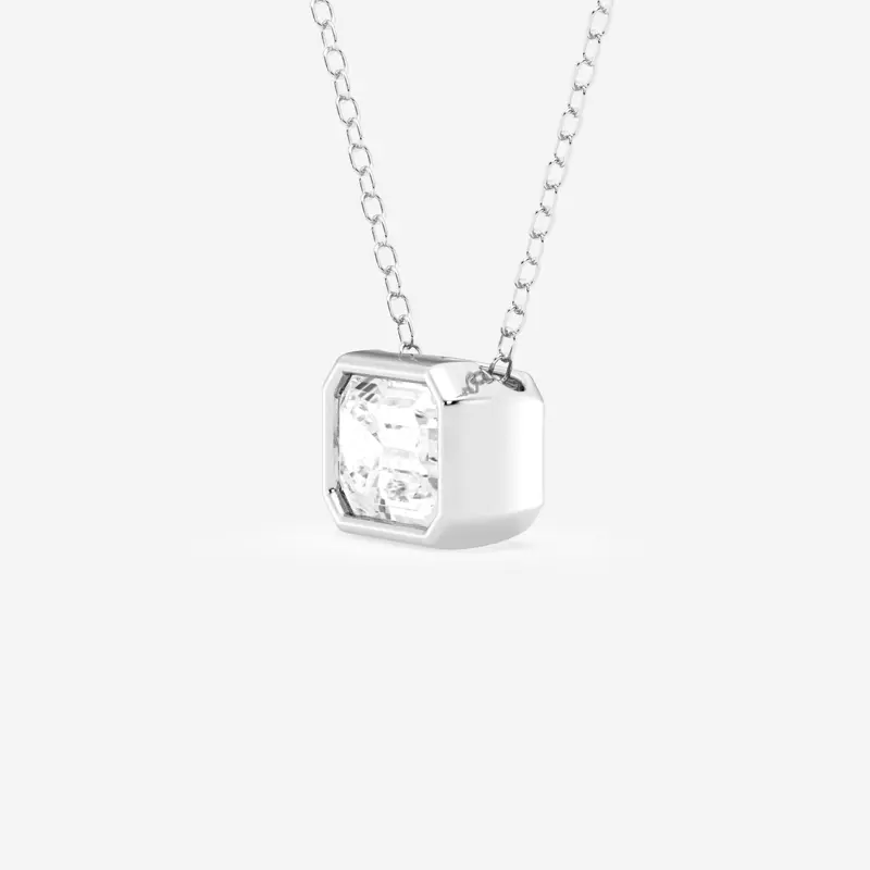 14K White Gold Modern Bezel Emerald Lab Diamond Necklace (1 1/2 ct. tw.)
