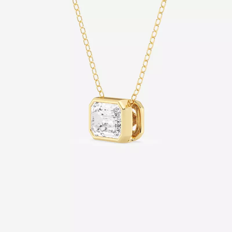 14K Yellow Gold Modern Bezel Emerald Lab Diamond Necklace (1 1/2 ct. tw.)