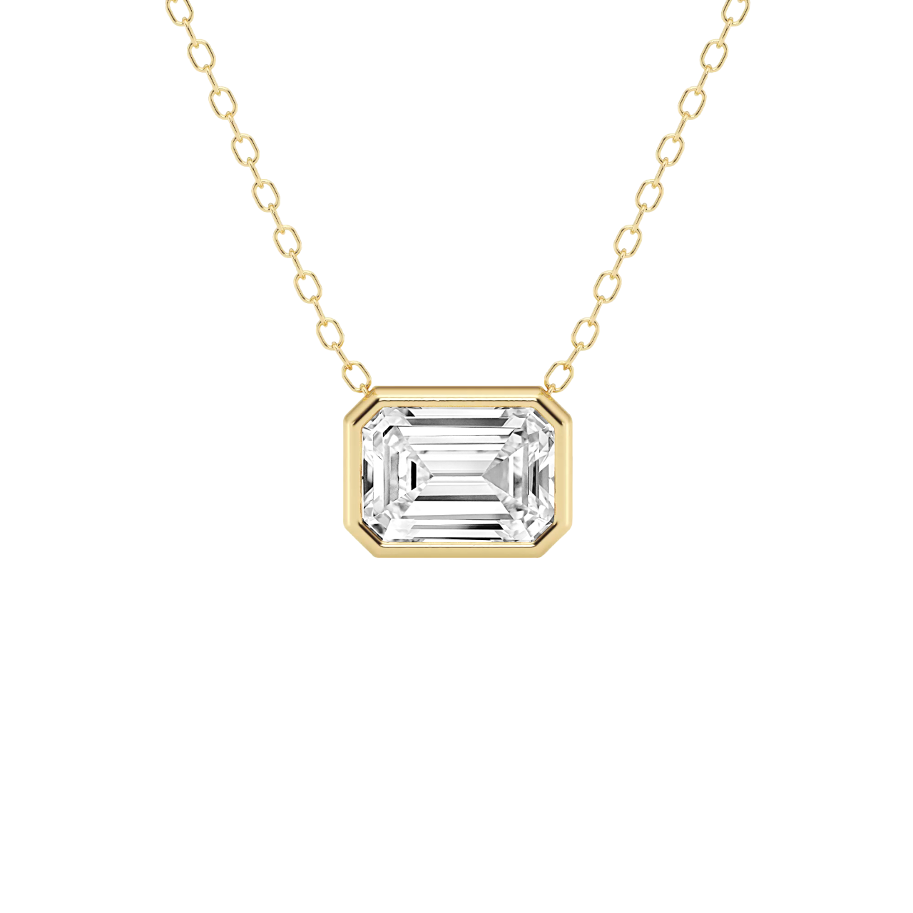 Modern Bezel Emerald Lab Diamond Pendant (1 1/2 ct. tw.)-14K Yellow Gold