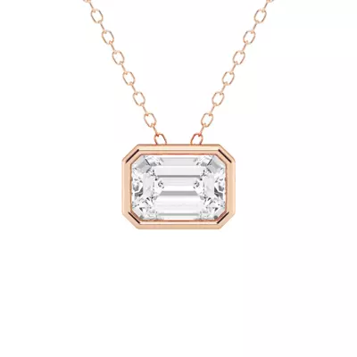 Modern Bezel Emerald Lab Diamond Necklace (2 ct. tw.)