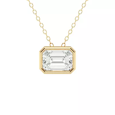 Modern Bezel Emerald Lab Diamond Necklace (2 ct. tw.)