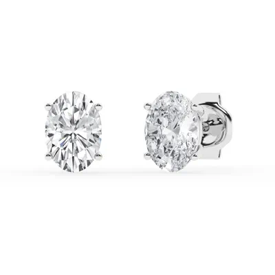 Oval Lab Diamond Silver Stud Earrings (2 ct. tw.)