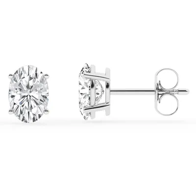 Oval Lab Diamond Silver Stud Earrings (2 ct. tw.)