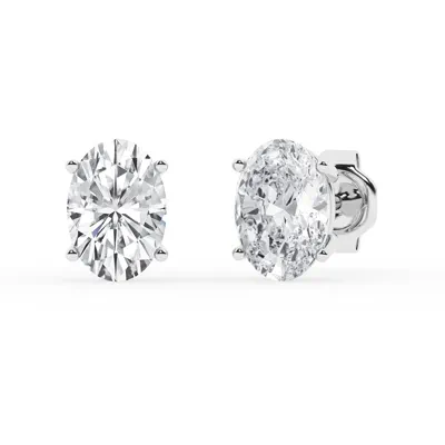Oval Lab Diamond Silver Stud Earrings (3 ct. tw.)