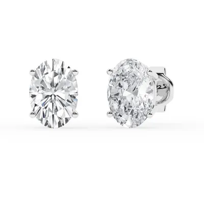 Oval Lab Diamond Silver Stud Earrings (4 ct. tw.)