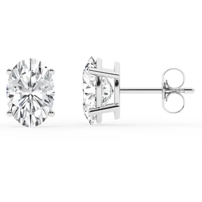 Oval Lab Diamond Silver Stud Earrings (4 ct. tw.)