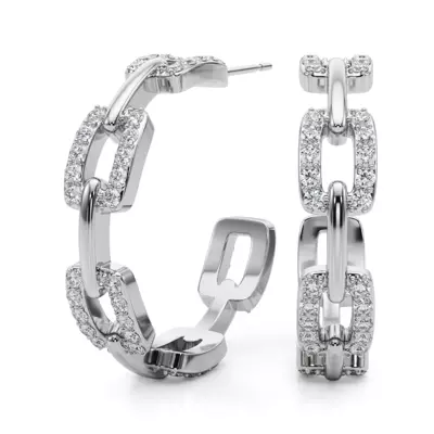 Chain Link Pavé Hoop Earrings With Lab Diamonds