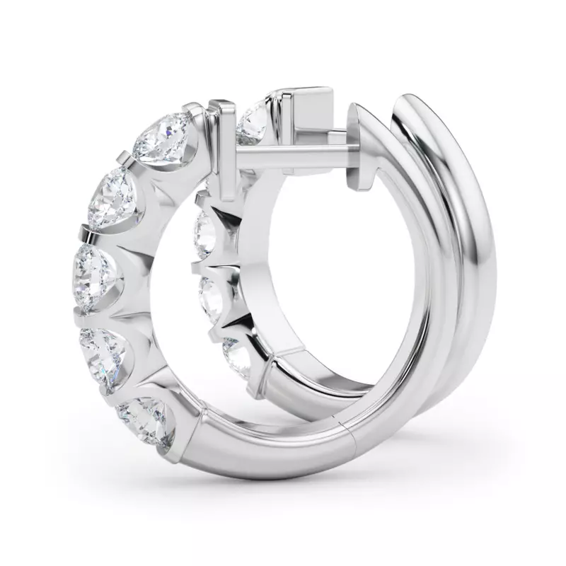14K White Gold Bar Set Lab Diamond Hoop Earrings