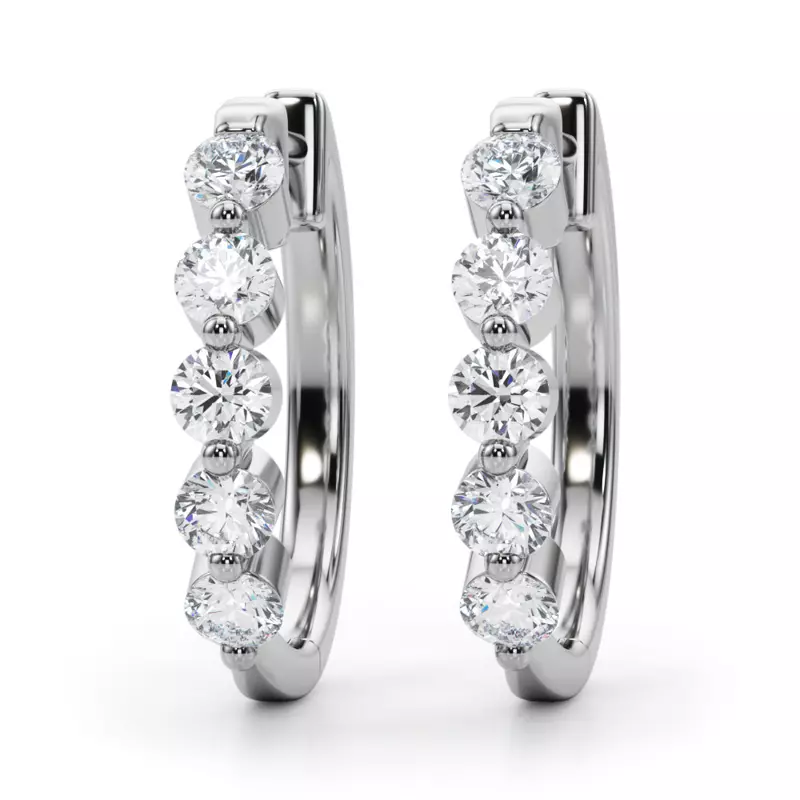 14K White Gold Shared Prong Lab Diamond Hoops