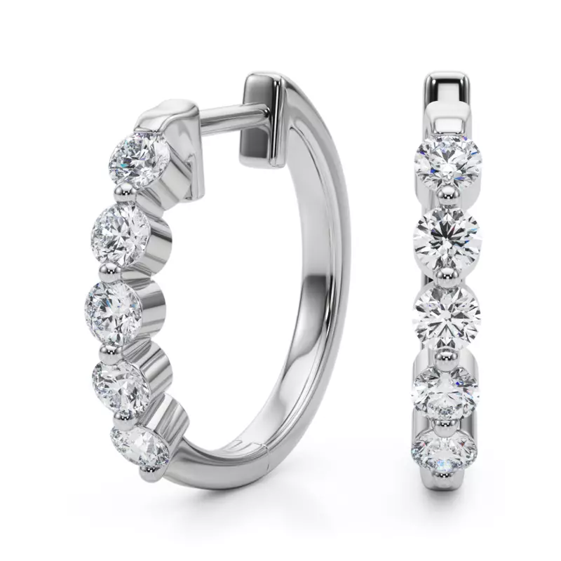14K White Gold Shared Prong Lab Diamond Hoops