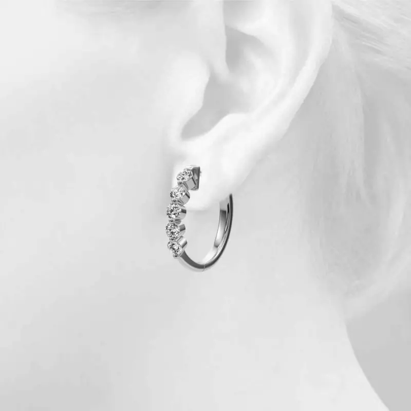 14K White Gold Shared Prong Lab Diamond Hoops