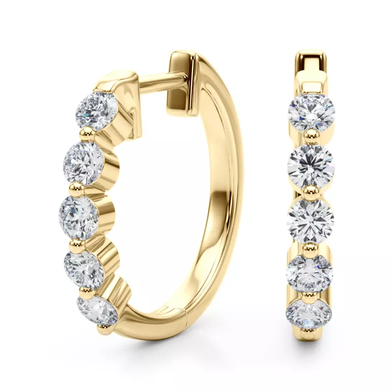 14K Yellow Gold Shared Prong Lab Diamond Hoops