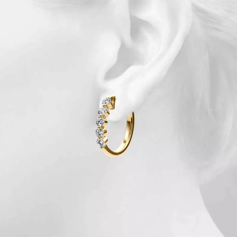 14K Yellow Gold Shared Prong Lab Diamond Hoops