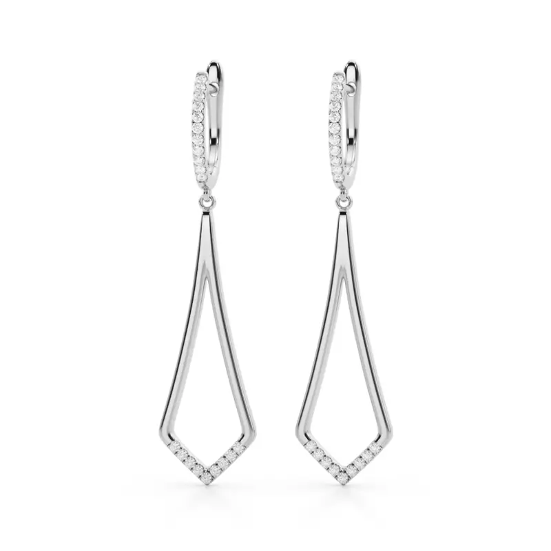14K White Gold Geometric Pavé Lab Diamond Drop Earrings