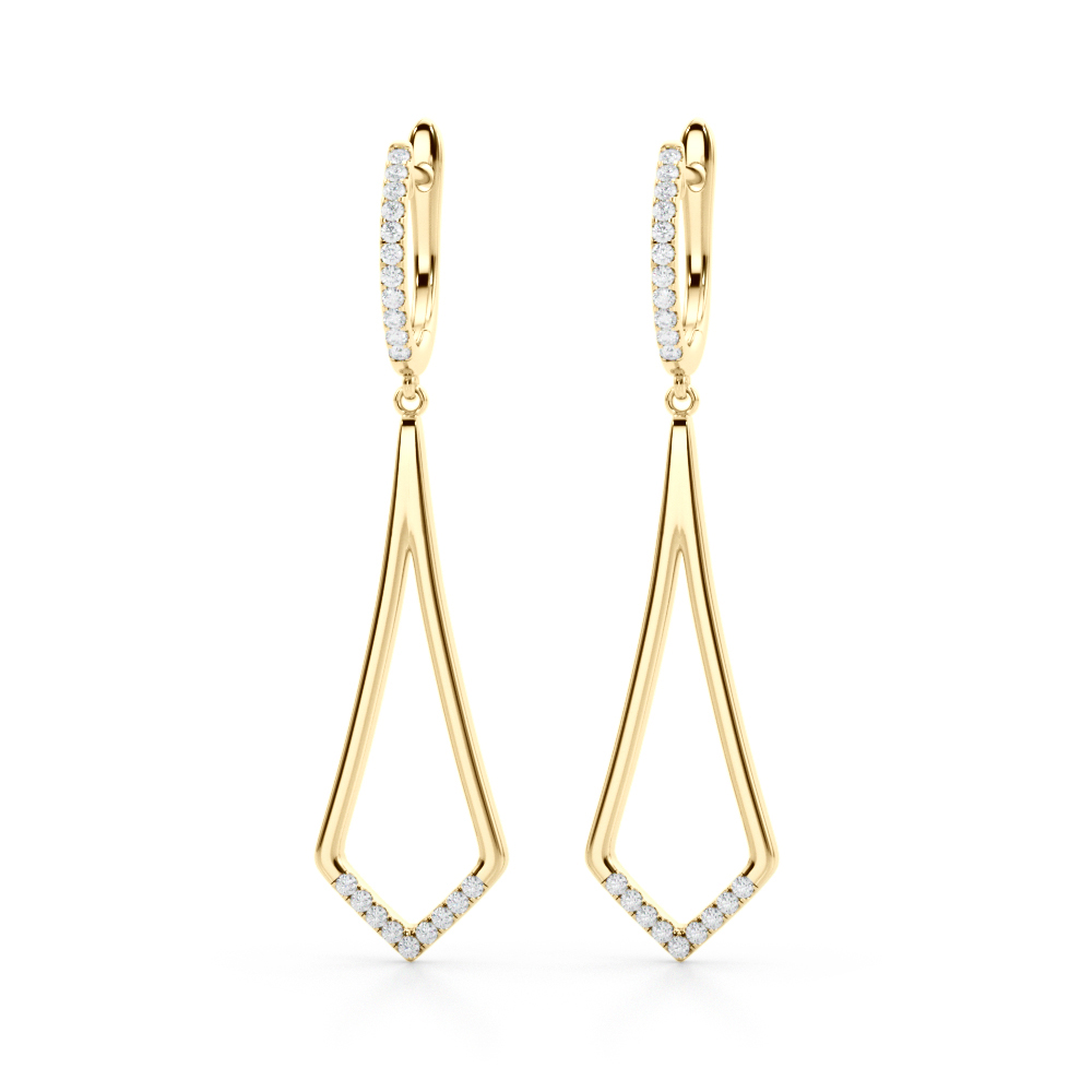 Geometric Pav? Lab Diamond Drop Earrings-14K Yellow Gold