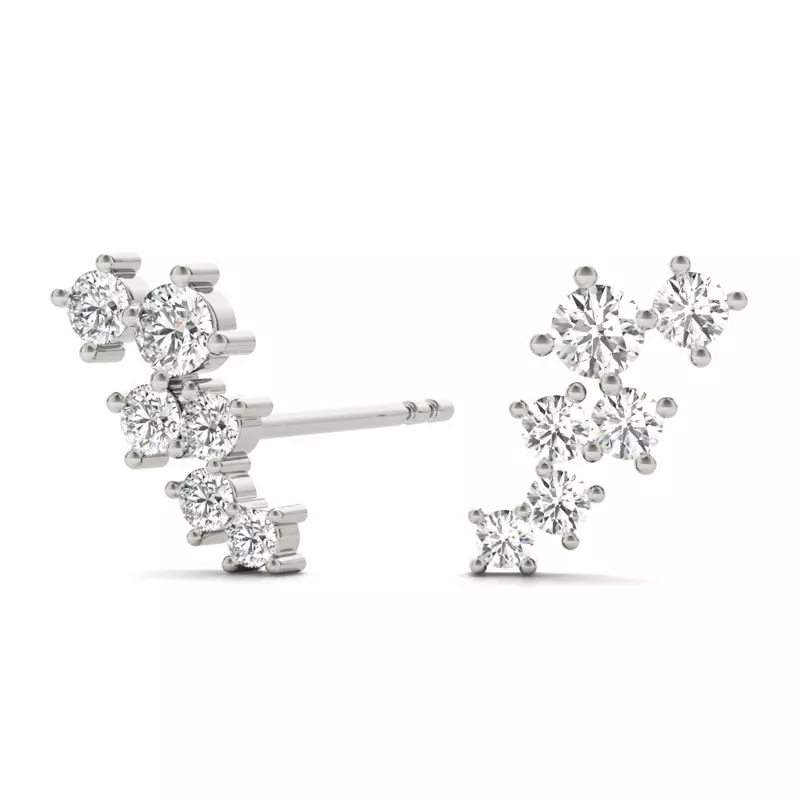 14K White Gold Scattered Lab Diamond Climber Earrings