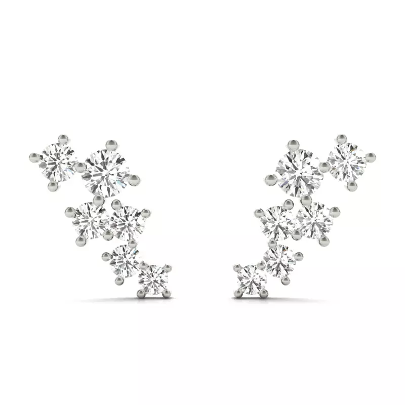14K White Gold Scattered Lab Diamond Climber Earrings
