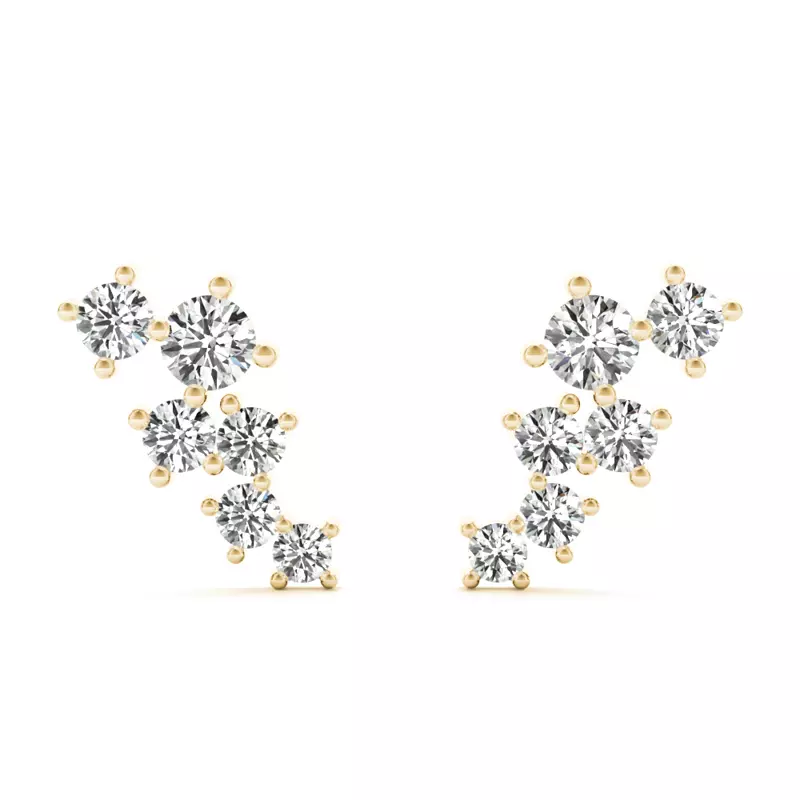 14K Yellow Gold Scattered Lab Diamond Climber Earrings