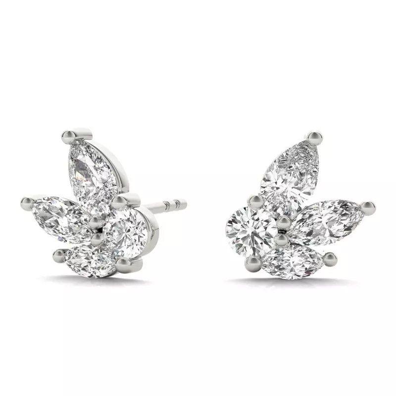 14K White Gold Marquise Cluster Lab Diamond Stud Earrings