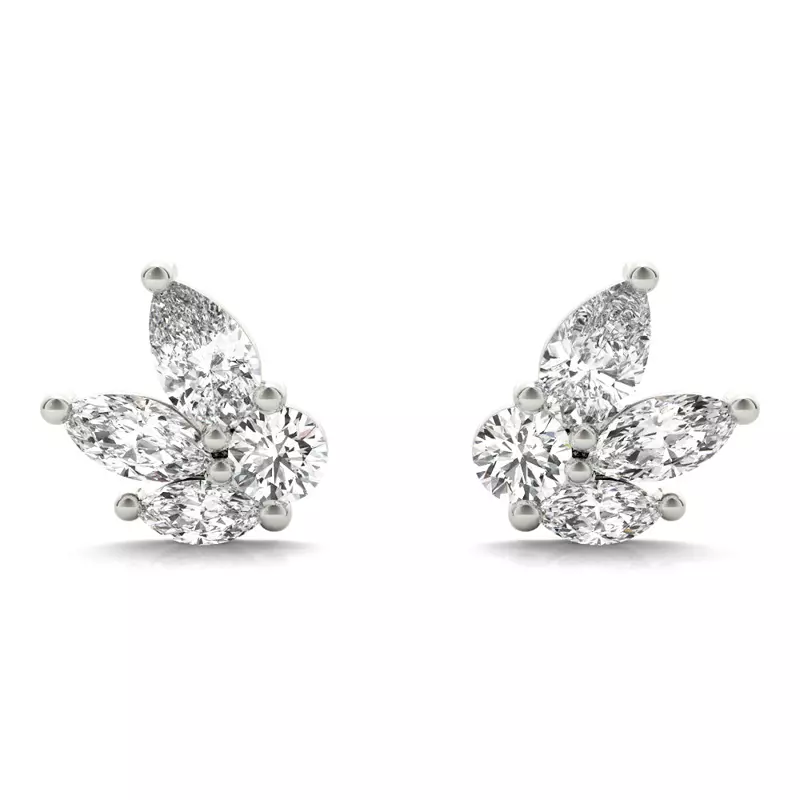 14K White Gold Marquise Cluster Lab Diamond Stud Earrings