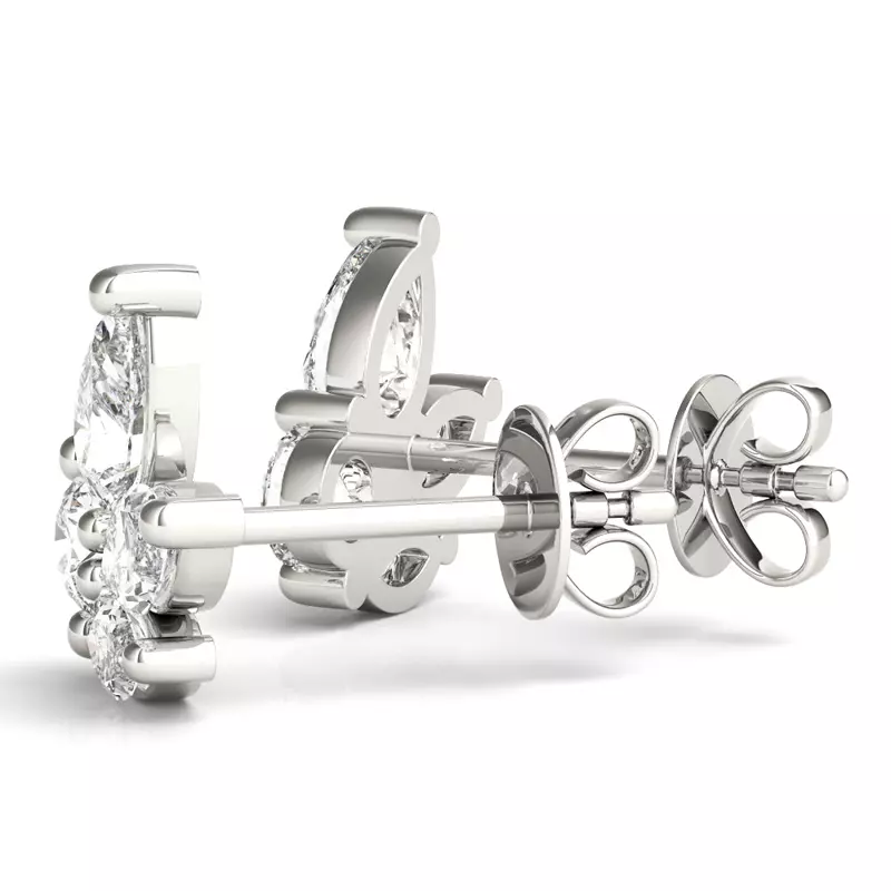 14K White Gold Marquise Cluster Lab Diamond Stud Earrings
