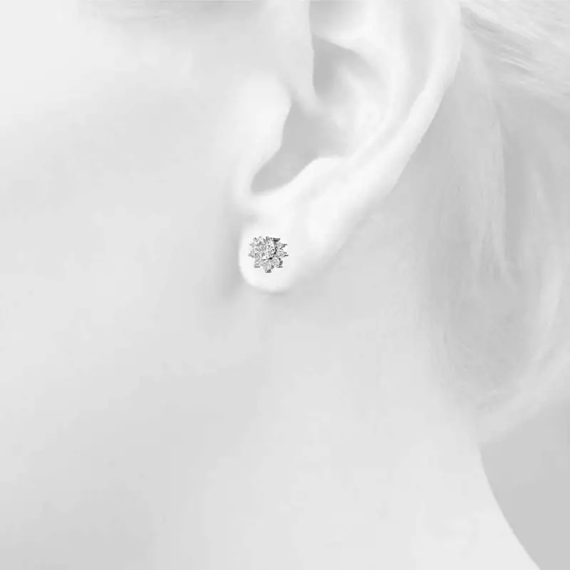 14K White Gold Petal Cluster Lab Diamond Stud Earrings