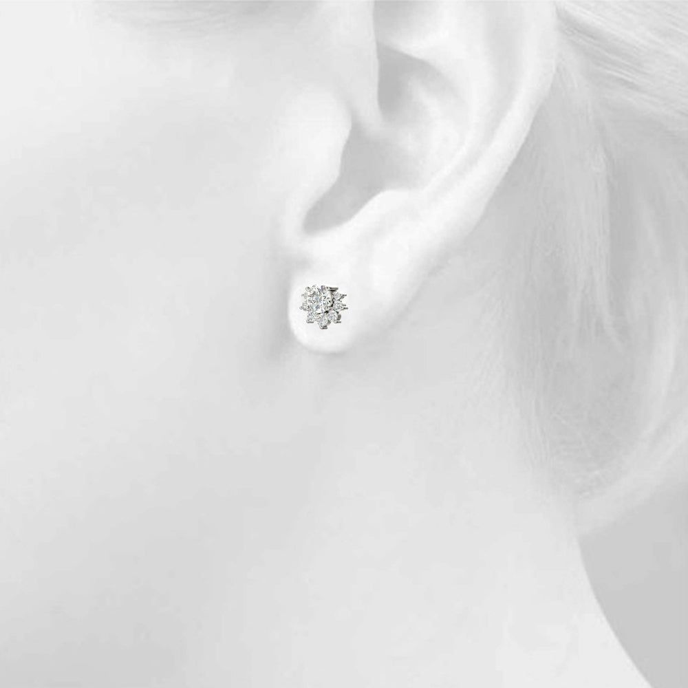 Petal Cluster Lab Diamond Stud Earrings-14K White Gold
