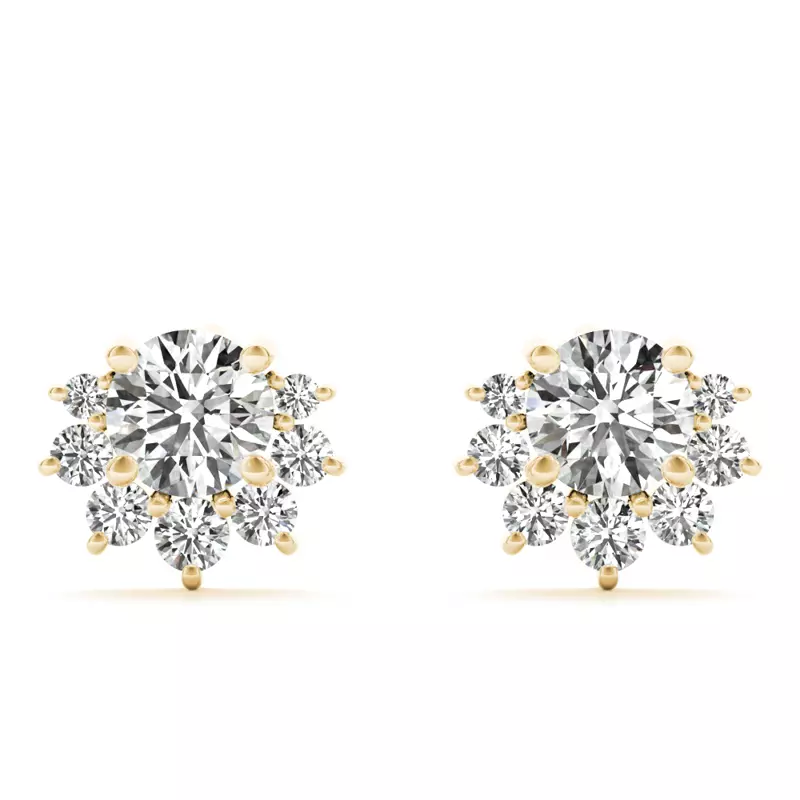 14K Yellow Gold Petal Cluster Lab Diamond Stud Earrings