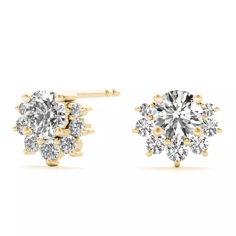 14K Yellow Gold Petal Cluster Lab Diamond Stud Earrings