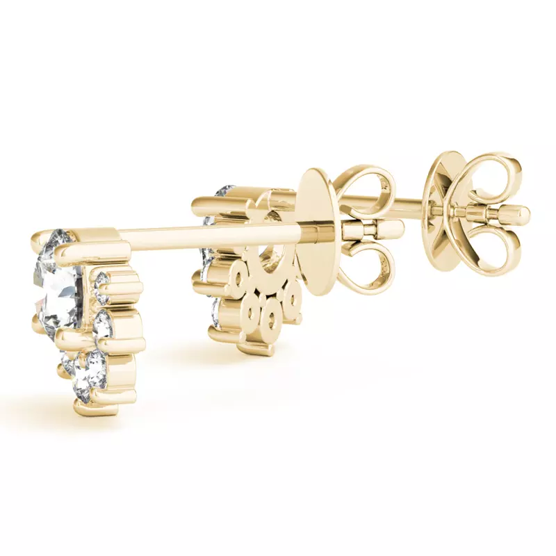14K Yellow Gold Petal Cluster Lab Diamond Stud Earrings
