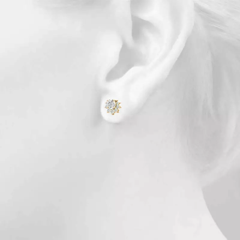 14K Yellow Gold Petal Cluster Lab Diamond Stud Earrings