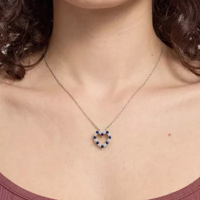 Heart Lab Sapphire & Lab Diamond Silver Necklace (1.00 ct. tw.)