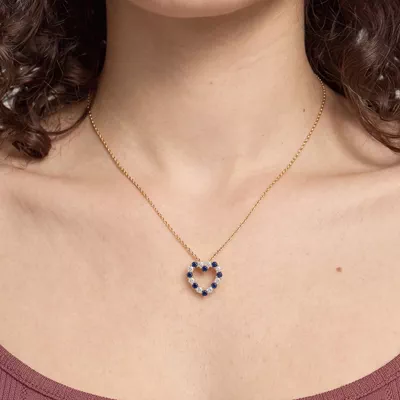Heart Lab Sapphire & Lab Diamond Vermeil Necklace (1.00 ct. tw.)