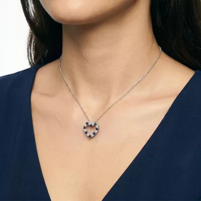 Heart Lab Sapphire & Lab Diamond Silver Necklace (1.50 ct. tw.)