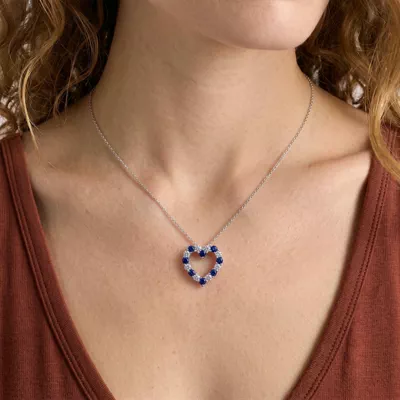Heart Lab Sapphire & Lab Diamond Silver Necklace (2.00 ct. tw.)