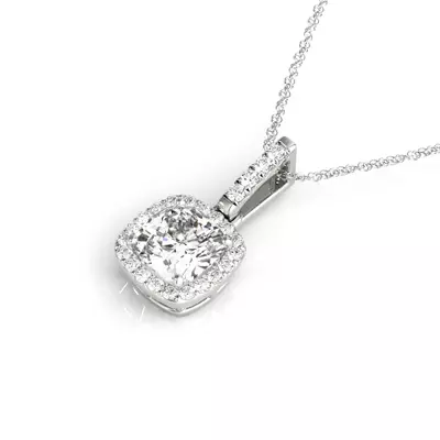 Lab Diamond Cushion Halo Necklace