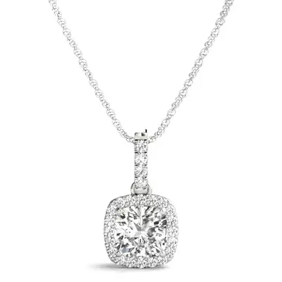 Lab Diamond Cushion Halo Necklace