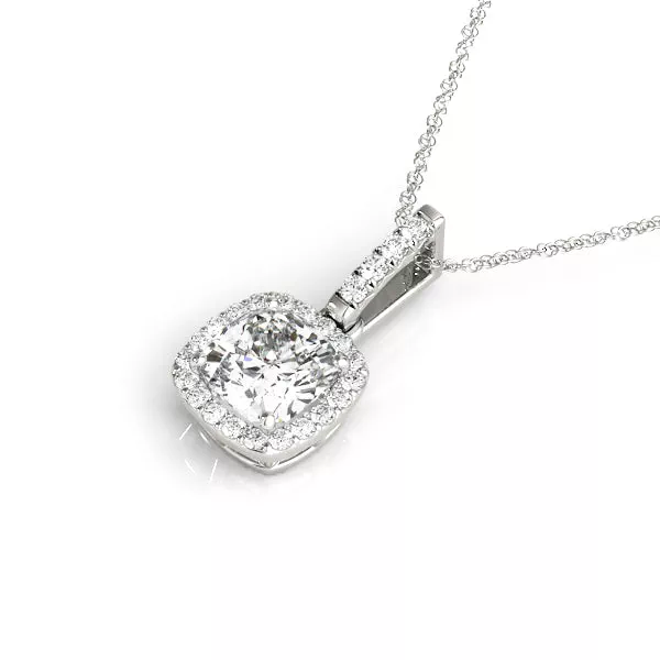 Lab Diamond Cushion Halo Necklace