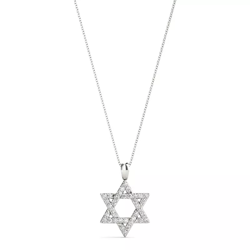 14K White Gold Star of David Lab Diamond Pendant