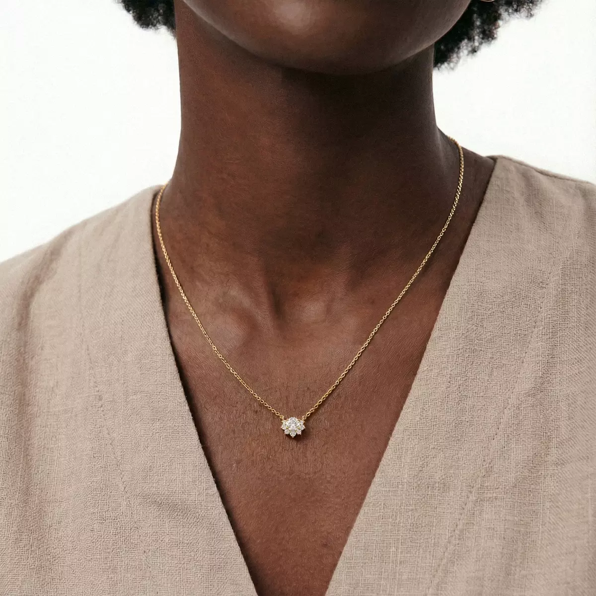 Pendentif Diamant De Laboratoire 14K Plaqué Or - Moissanite Blanche - Occasion