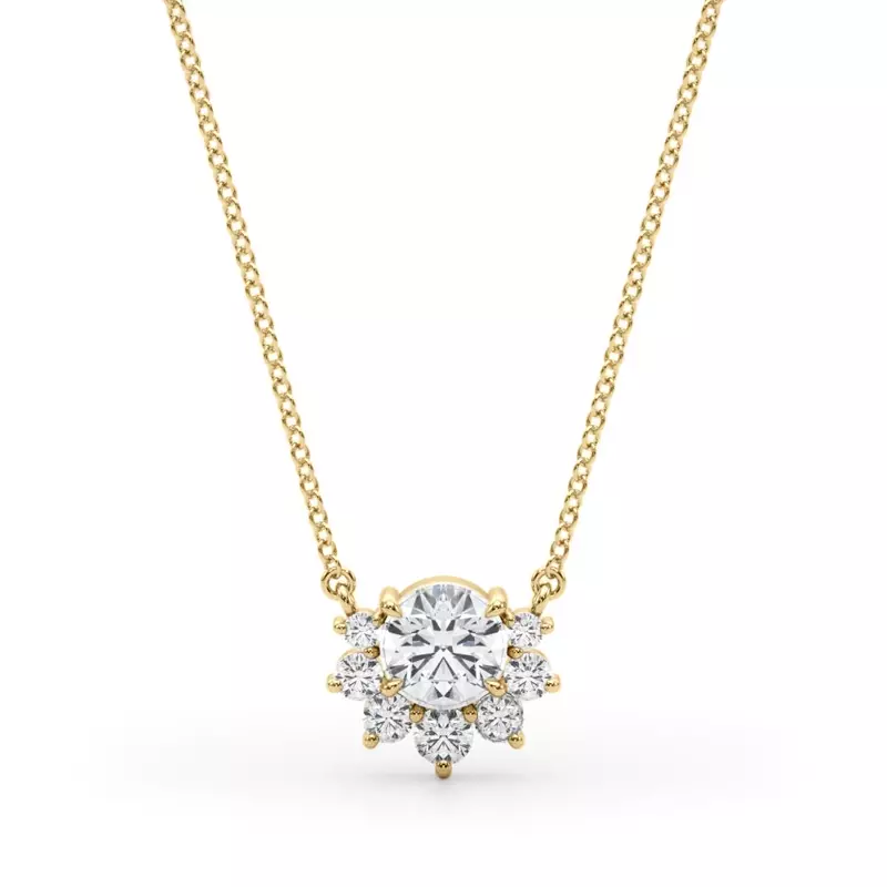 14K Yellow Gold Petal Cluster Lab Diamond Pendant