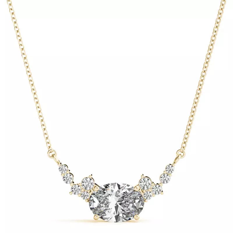 14K Yellow Gold Oval Cluster Lab Diamond Necklace