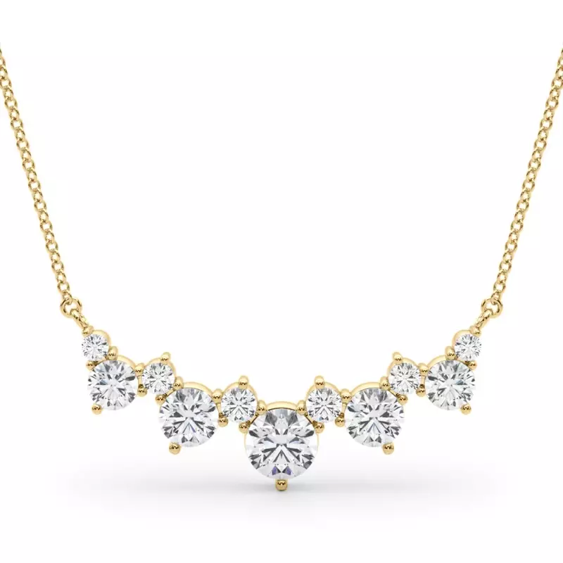 14K Yellow Gold Scattered Round Lab Grown Diamond Curved Pendant