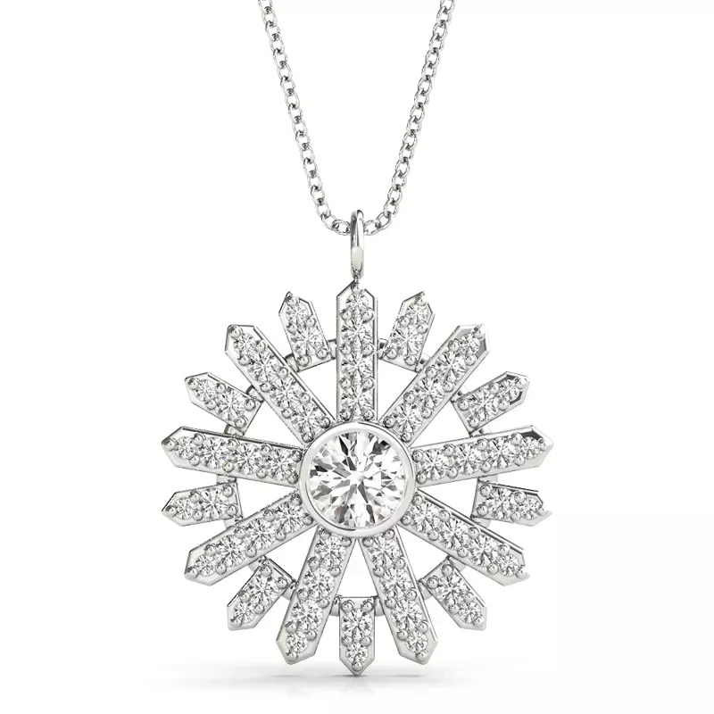 14K White Gold Sunburst Lab Diamond Pendant