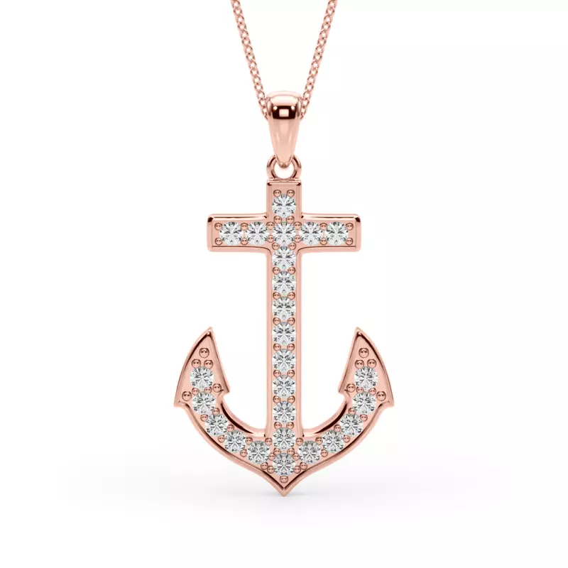 14K Rose Gold Lab Diamond Anchor Pendant