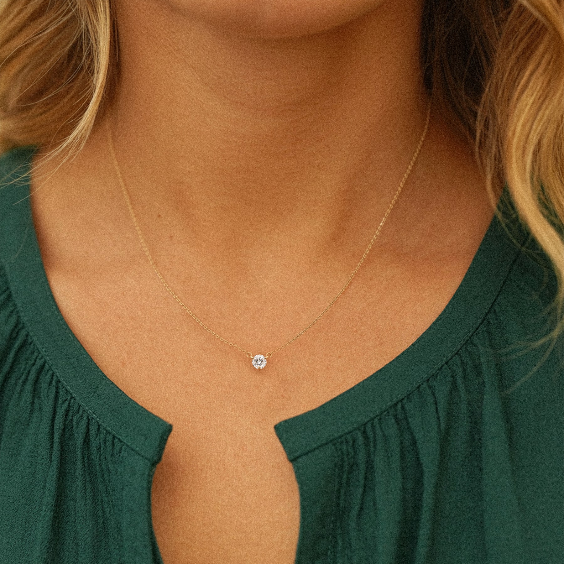 18K Rose Gold 3-Prong Lab Diamond Solitaire Necklace (1/2 ct.)
