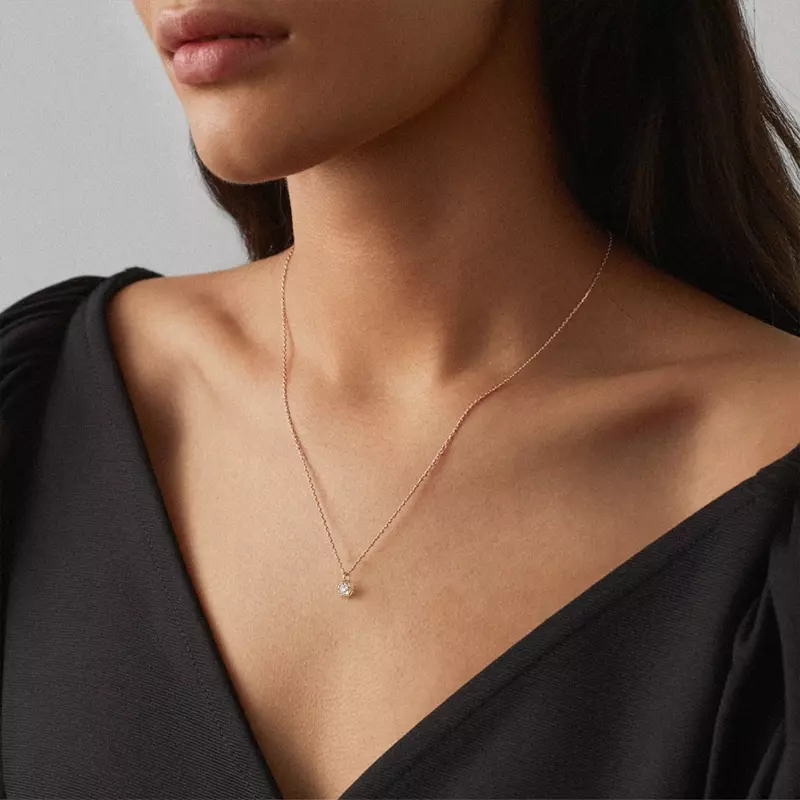 14K Rose Gold Classic Compass Set Round Lab Diamond Solitaire Necklace (1/4 ct. tw.)