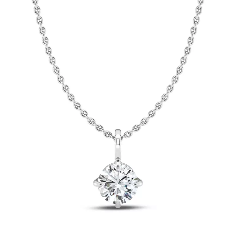 14K White Gold Classic Compass Set Round Lab Diamond Solitaire Pendant (1/4 ct. tw.)