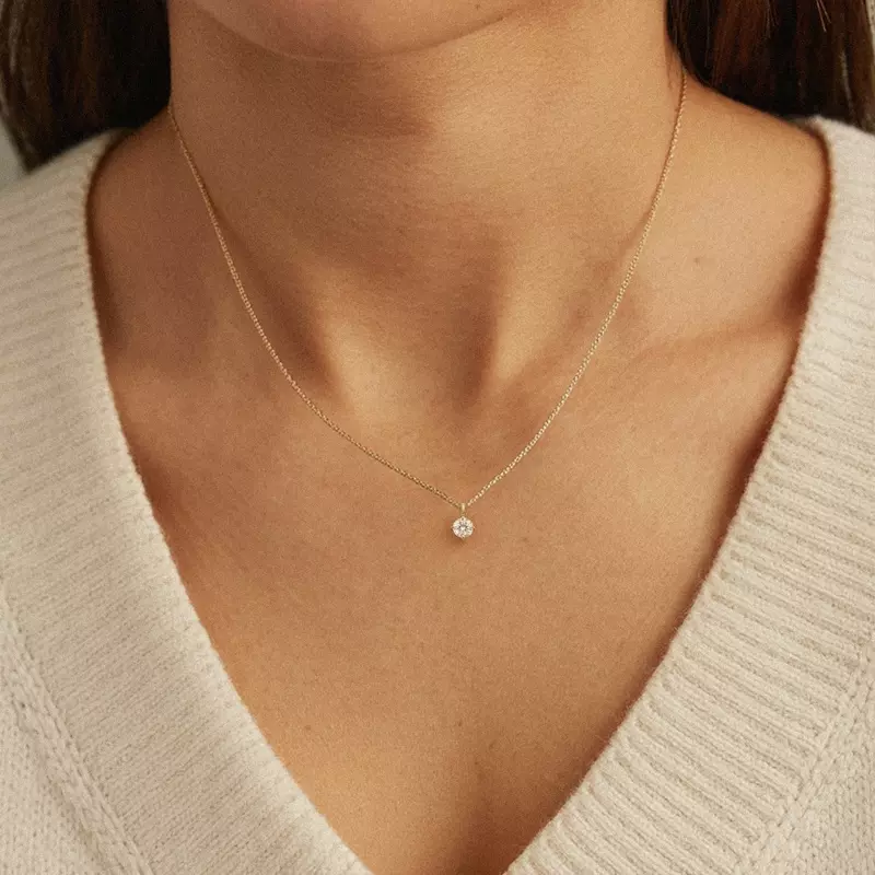 14K Rose Gold Classic Compass Set Round Lab Diamond Solitaire Necklace (1/3 ct. tw.)